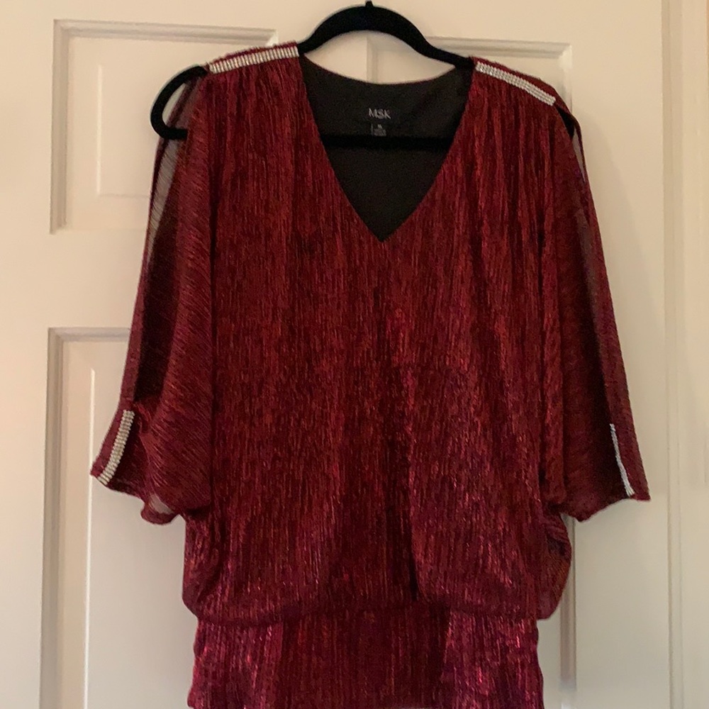 MSK Metallic Blouson Top with shoulder and sleeve cutouts.